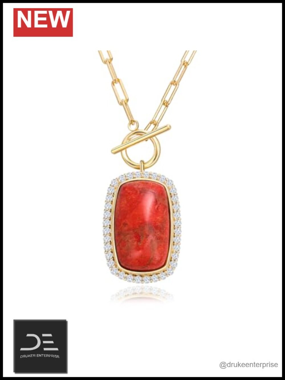 Sterling Silver Red Coral Pendant Necklace 18" for Women, 925 Silver